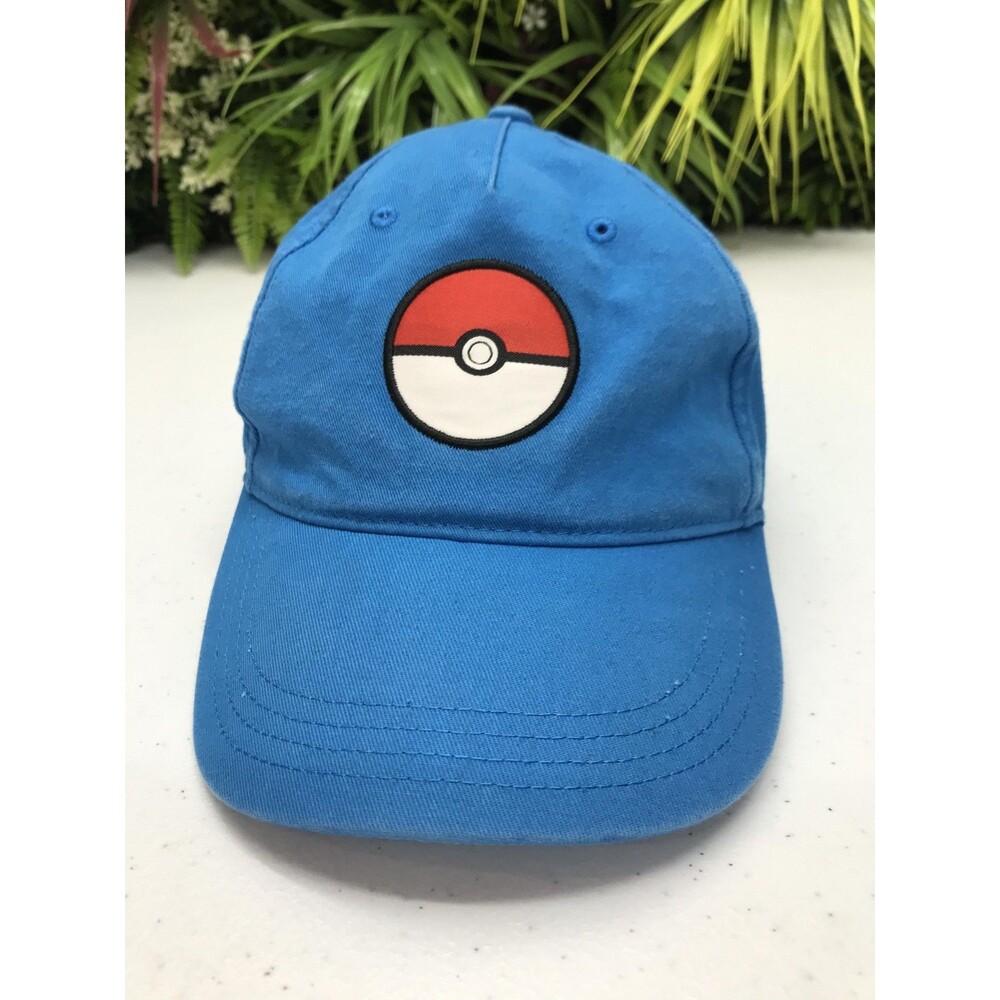 Pokemon Hat Cap Snap Back Mens One Size Blue Pokeball Patch Gaming Nintendo